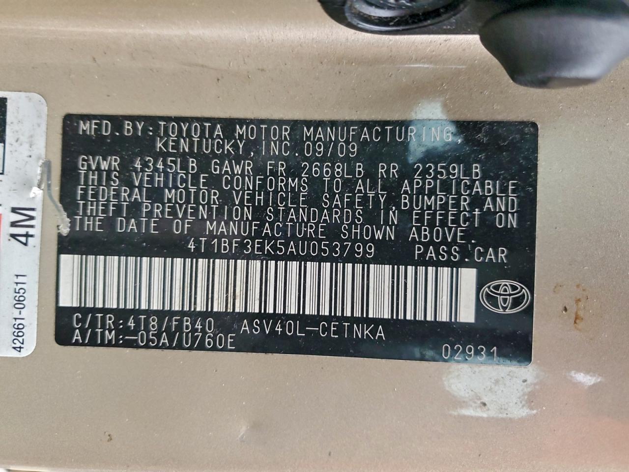 2010 TOYOTA CAMRY BASE photo 12
