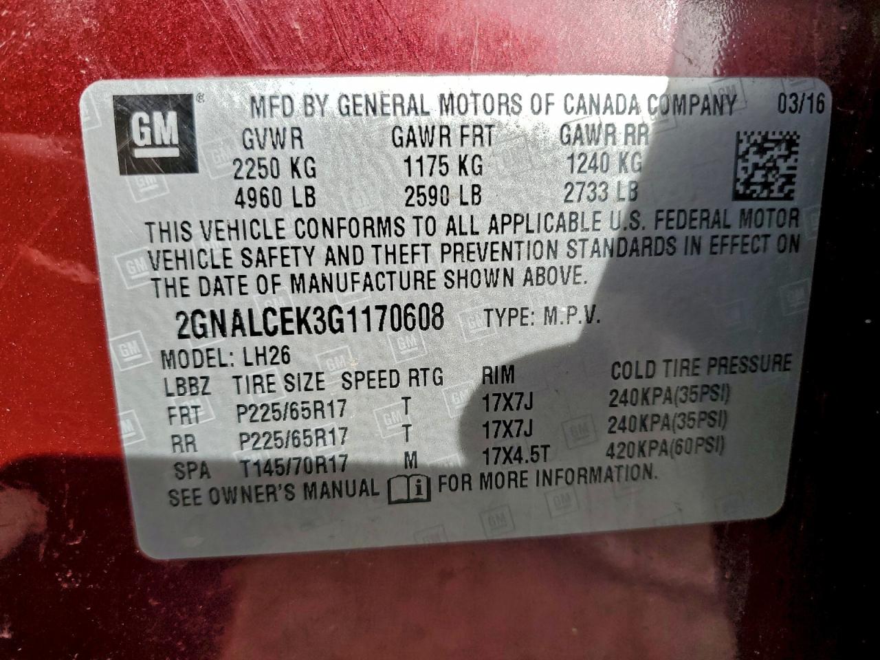 2016 CHEVROLET EQUINOX LT photo 13