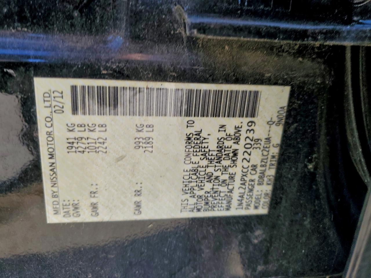 2012 NISSAN ALTIMA BASE photo 12