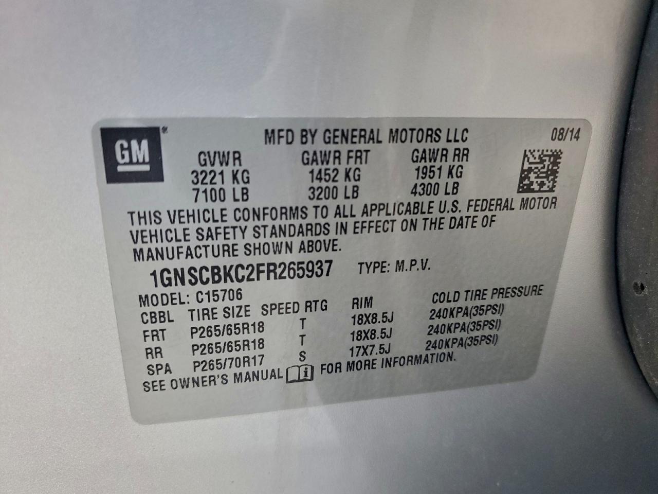 2015 CHEVROLET TAHOE C1500 LT photo 13