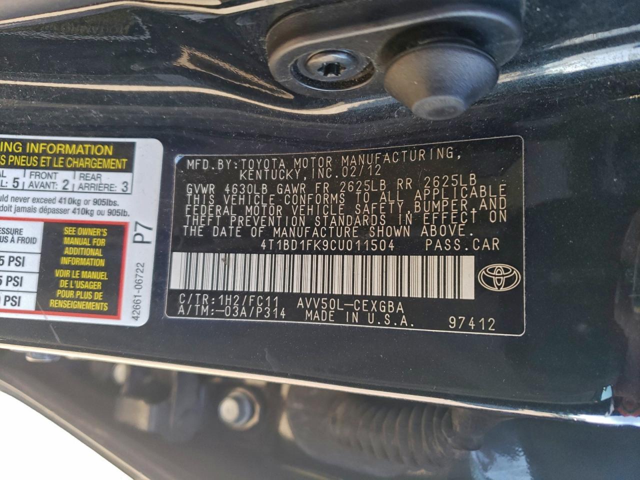 2012 TOYOTA CAMRY HYBRID photo 12