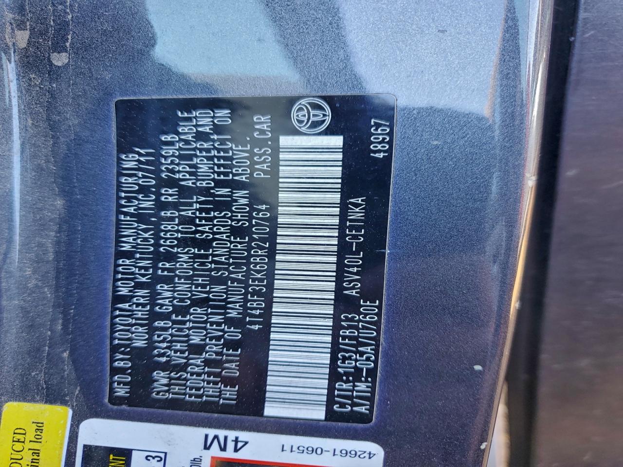 2011 TOYOTA CAMRY BASE photo 13