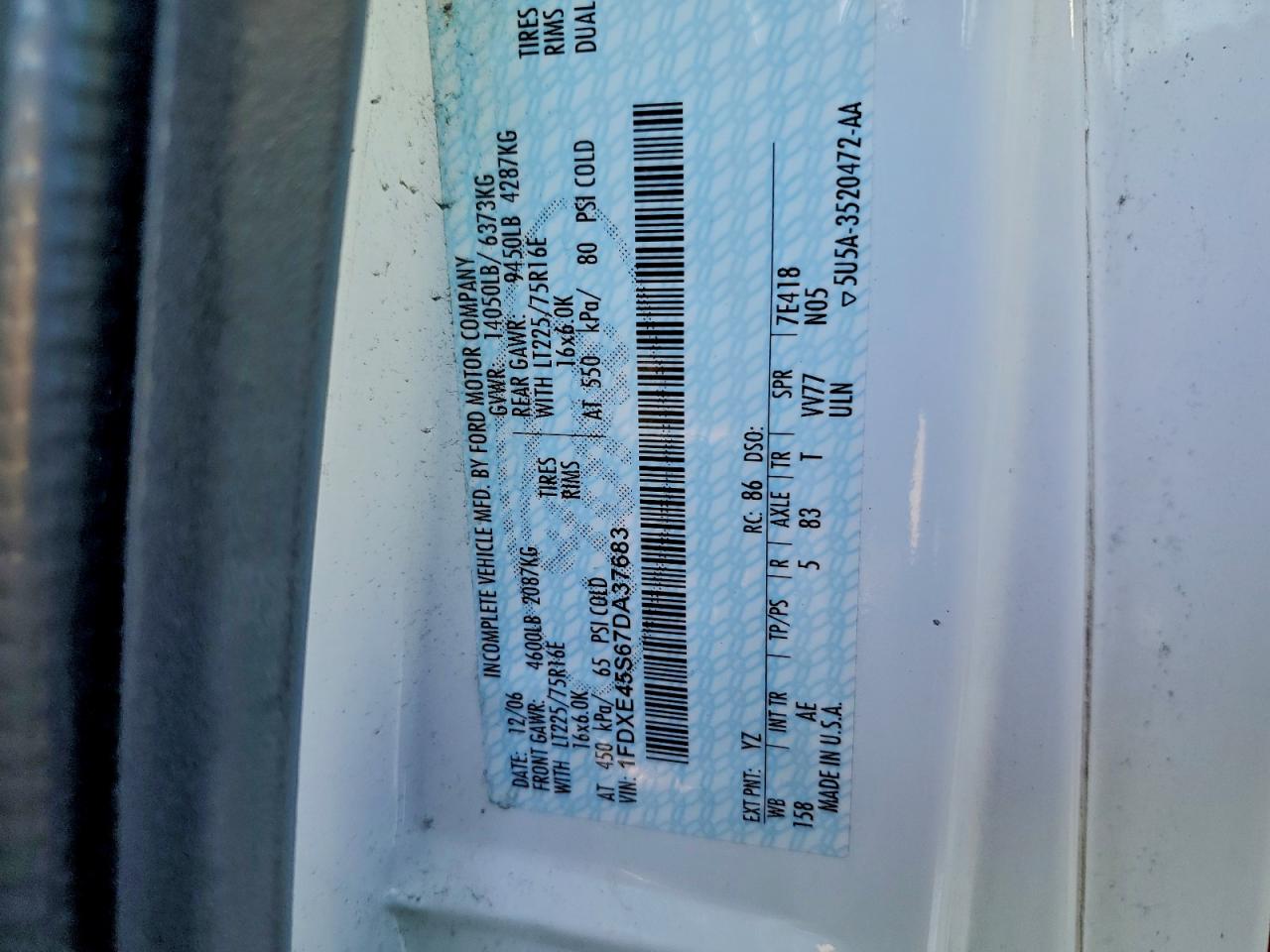2007 FORD ECONOLINE E450 SUPER DUTY CUTAWAY VAN photo 13