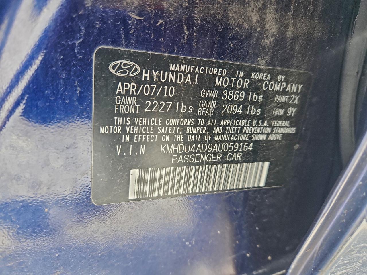 2010 HYUNDAI ELANTRA BLUE photo 12