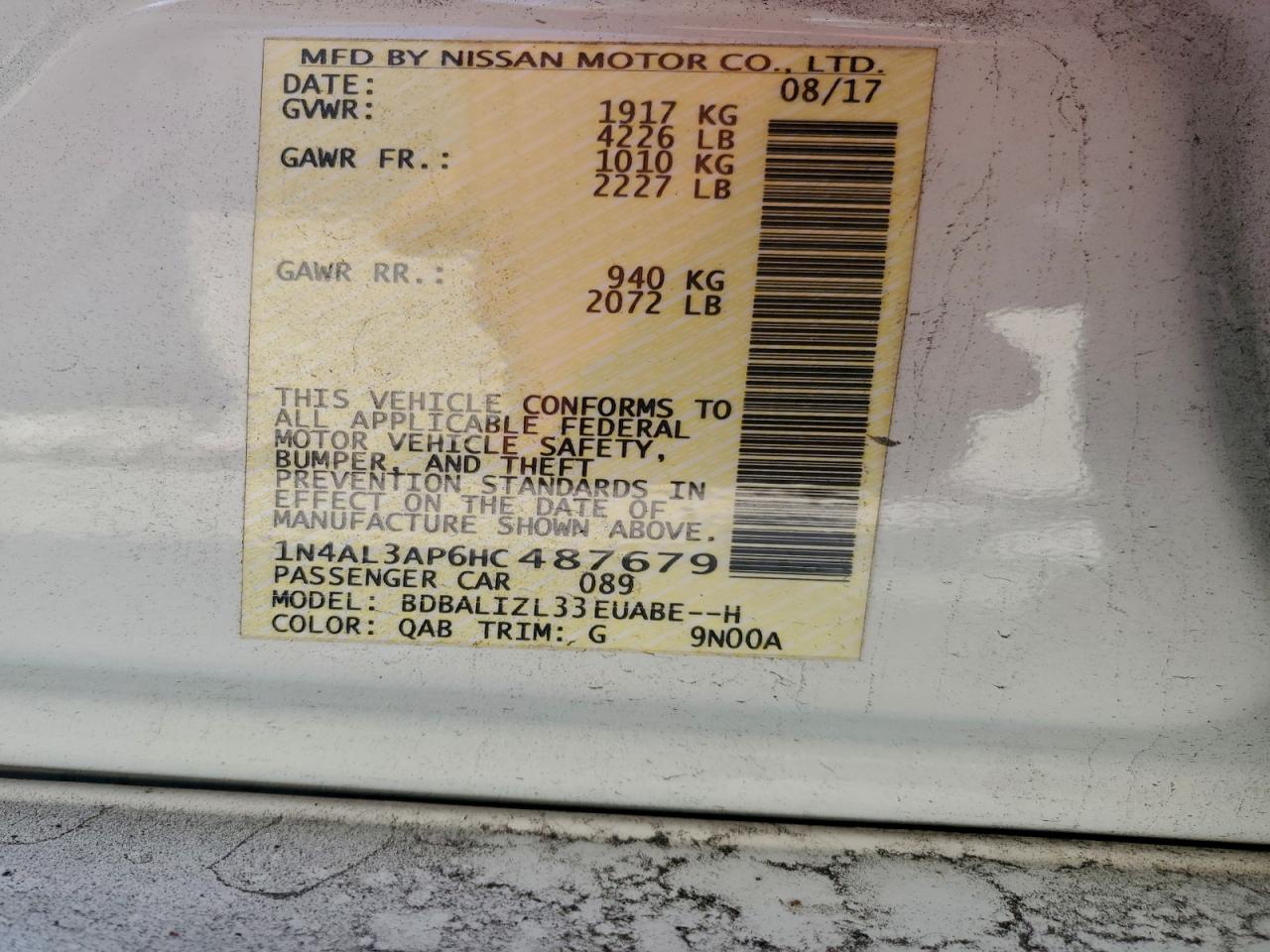 2017 NISSAN ALTIMA 2.5 photo 13