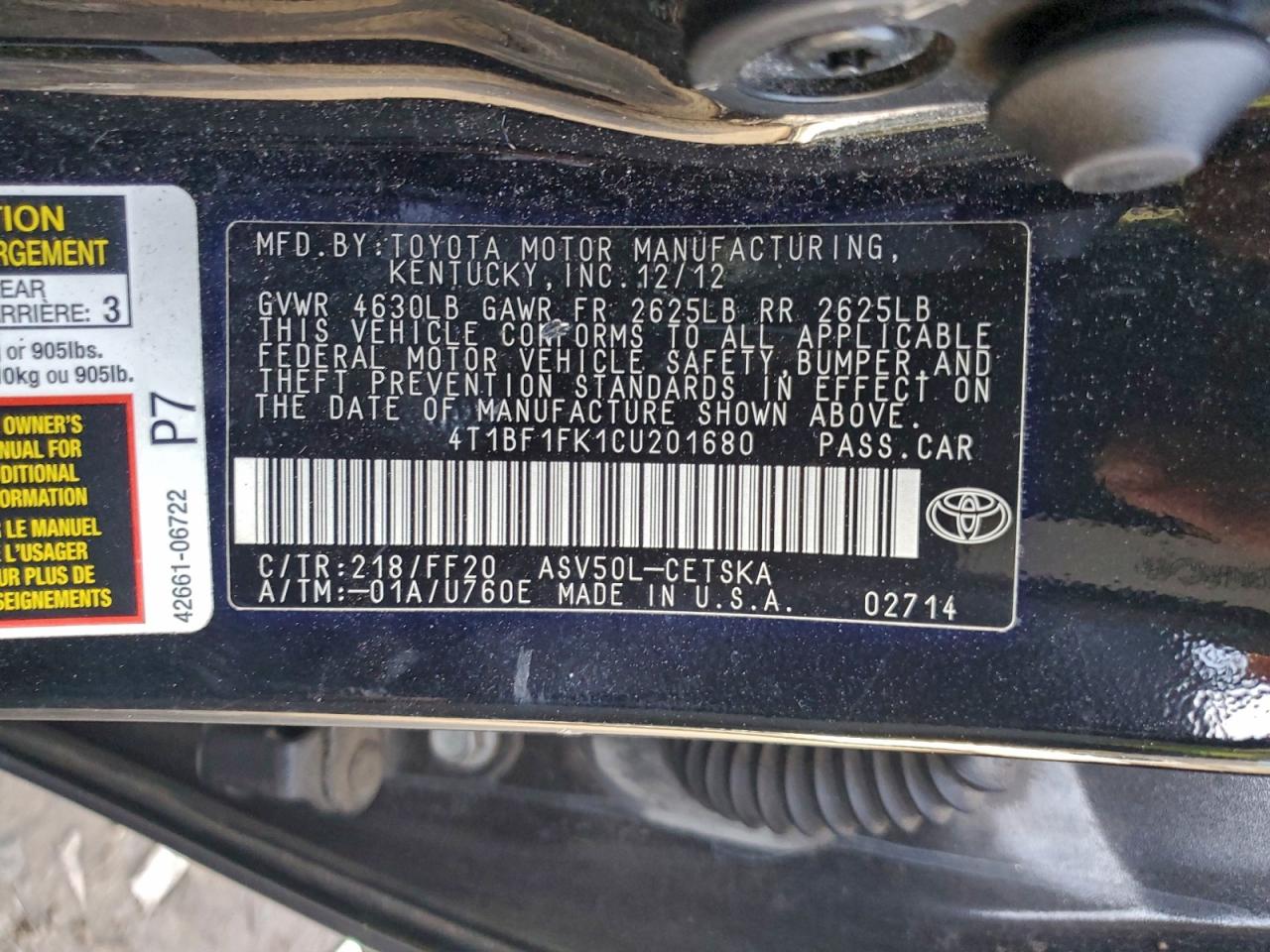 2012 TOYOTA CAMRY SE photo 12