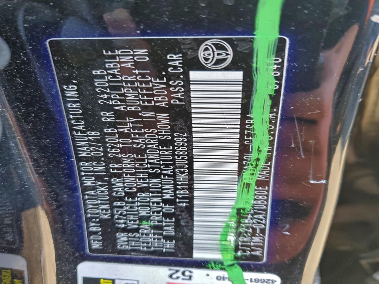 2018 TOYOTA CAMRY L photo 12