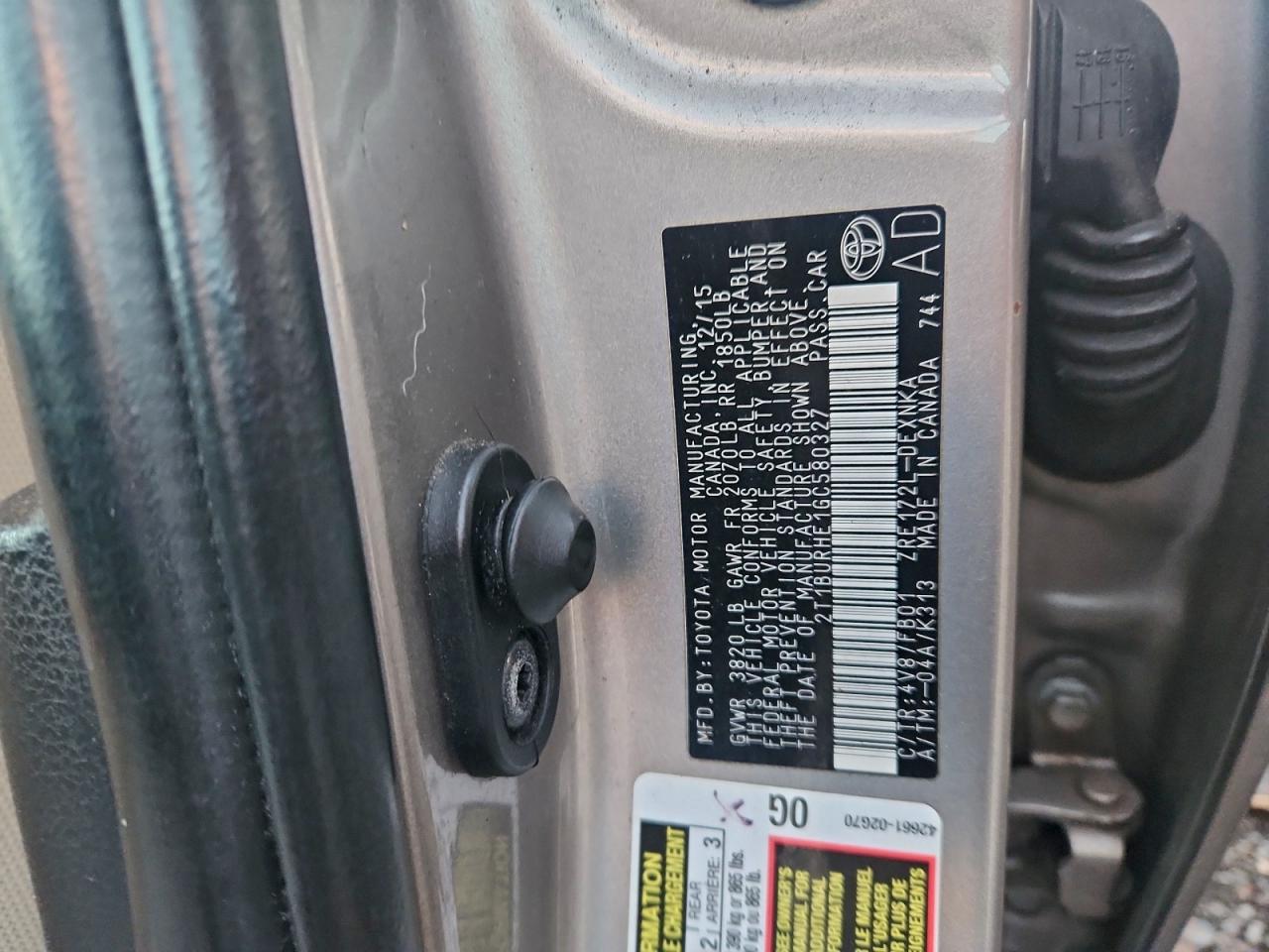 2016 TOYOTA COROLLA L photo 12