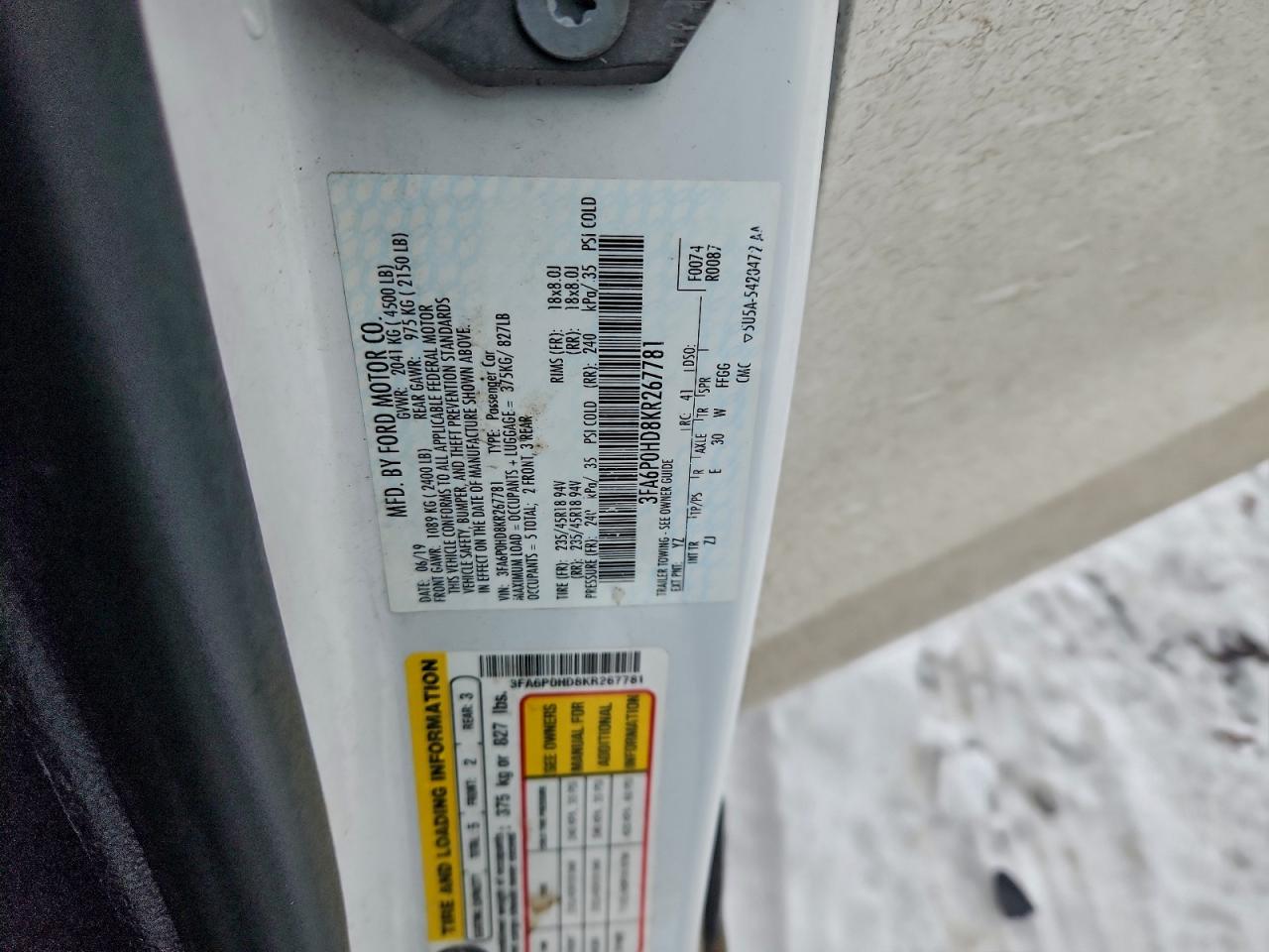2019 FORD FUSION SE photo 12