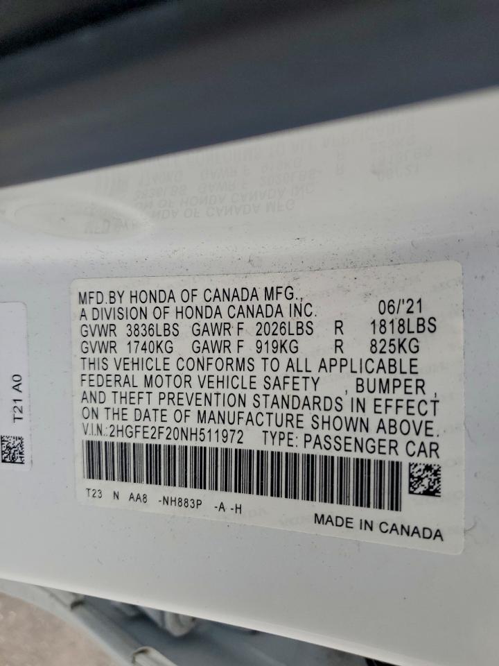 2022 HONDA CIVIC LX photo 12