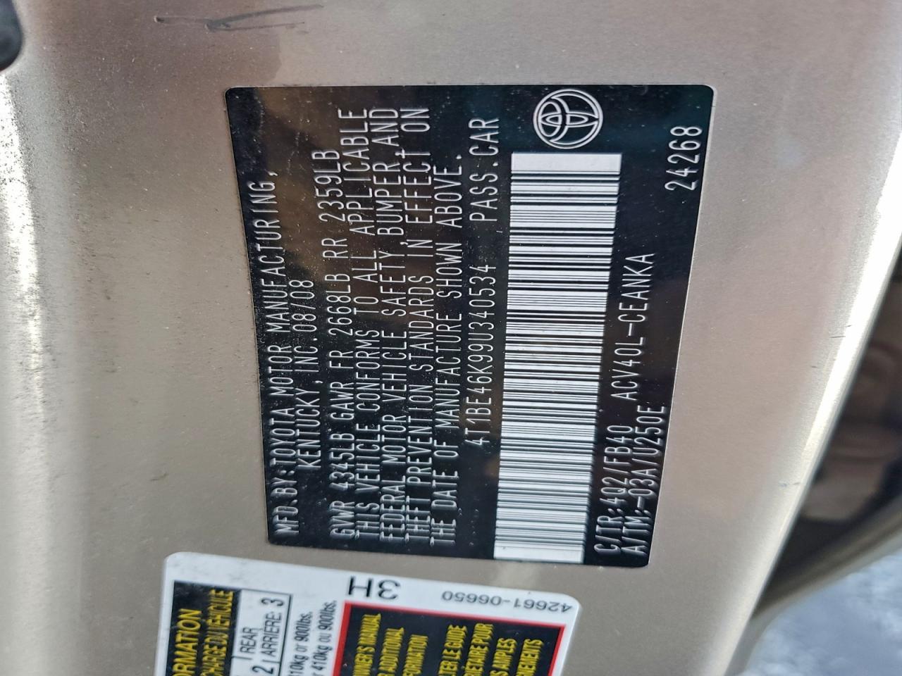 2009 TOYOTA CAMRY BASE photo 12