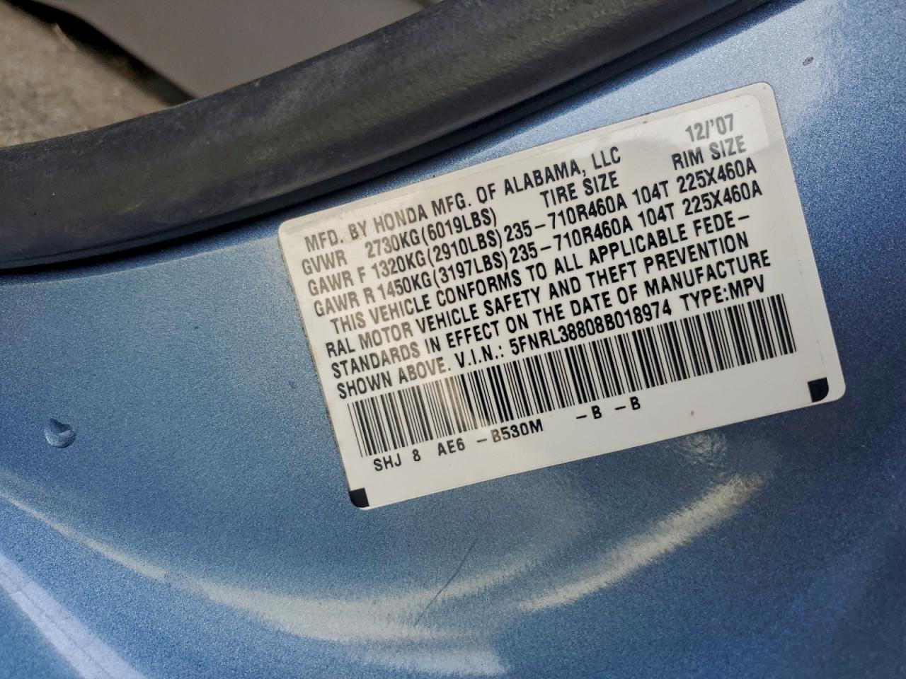 2008 HONDA ODYSSEY TOURING photo 13