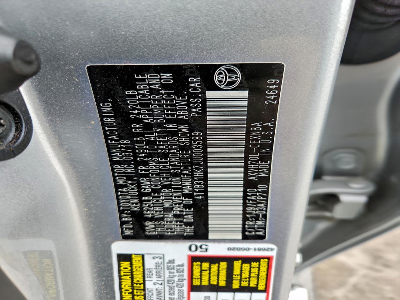 2018 TOYOTA CAMRY LE photo 12