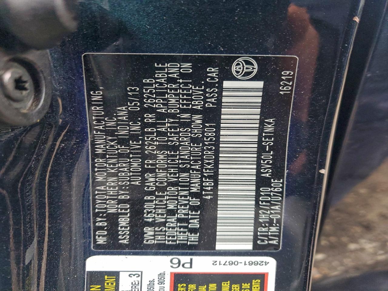 2013 TOYOTA CAMRY L photo 12