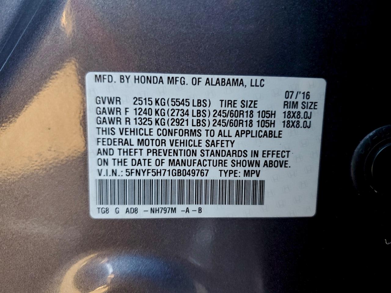 2016 HONDA PILOT EXLN photo 13