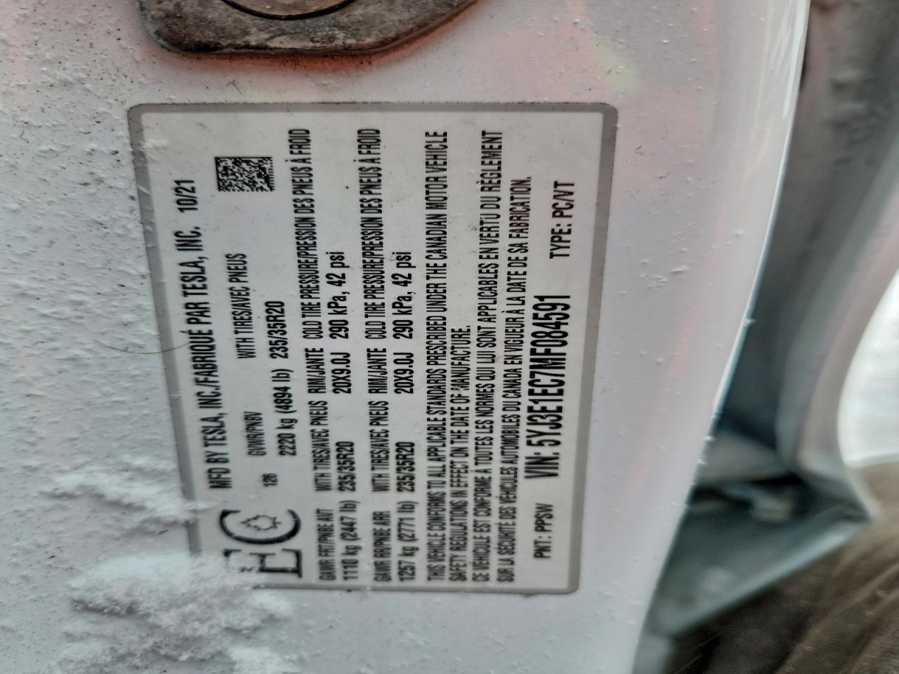 2021 TESLA MODEL 3 photo 12