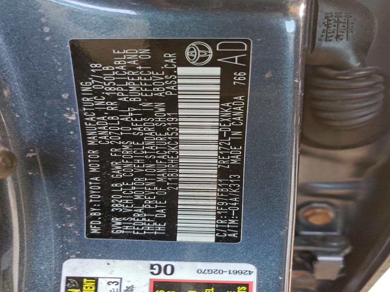 2019 TOYOTA COROLLA L photo 13