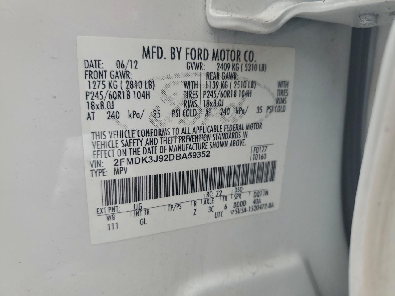 2013 FORD EDGE SEL photo 14