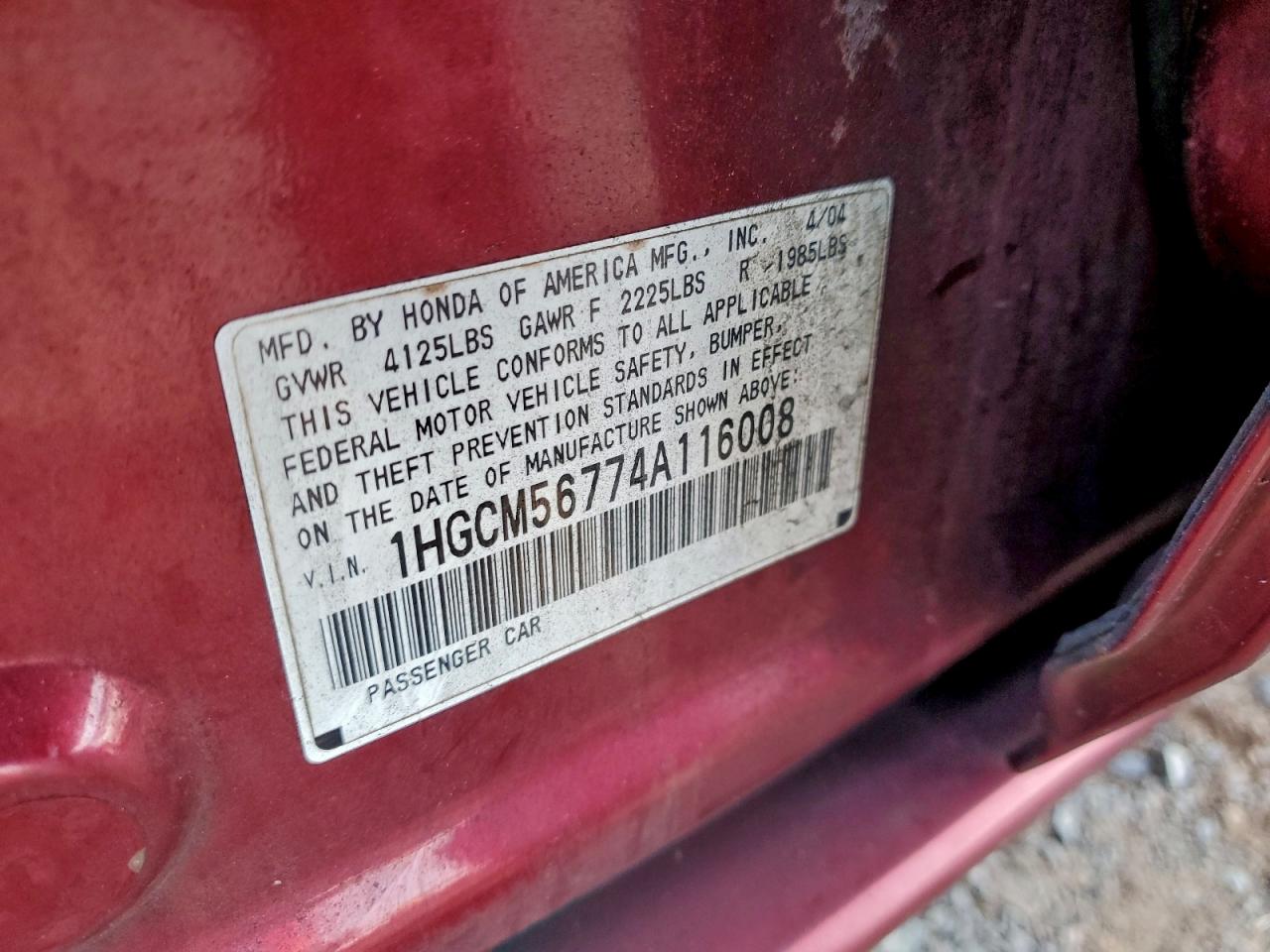 2004 HONDA ACCORD EX photo 12