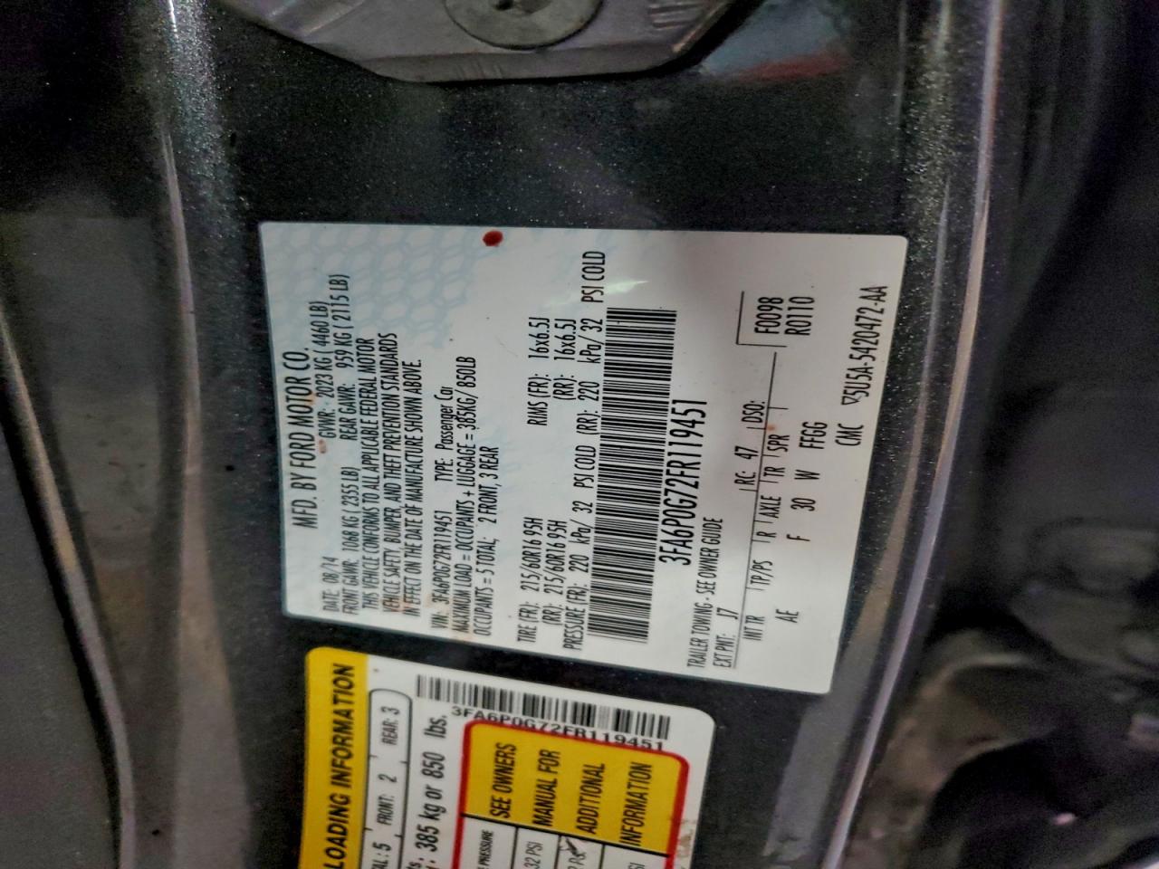 2015 FORD FUSION S photo 12