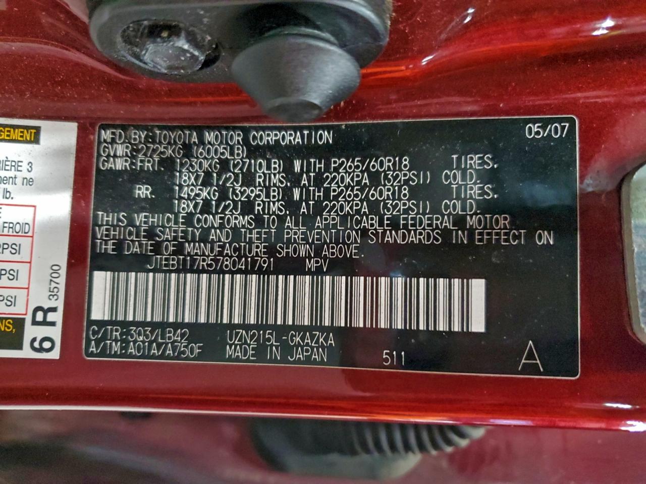 2007 TOYOTA 4RUNNER LIMITED photo 13