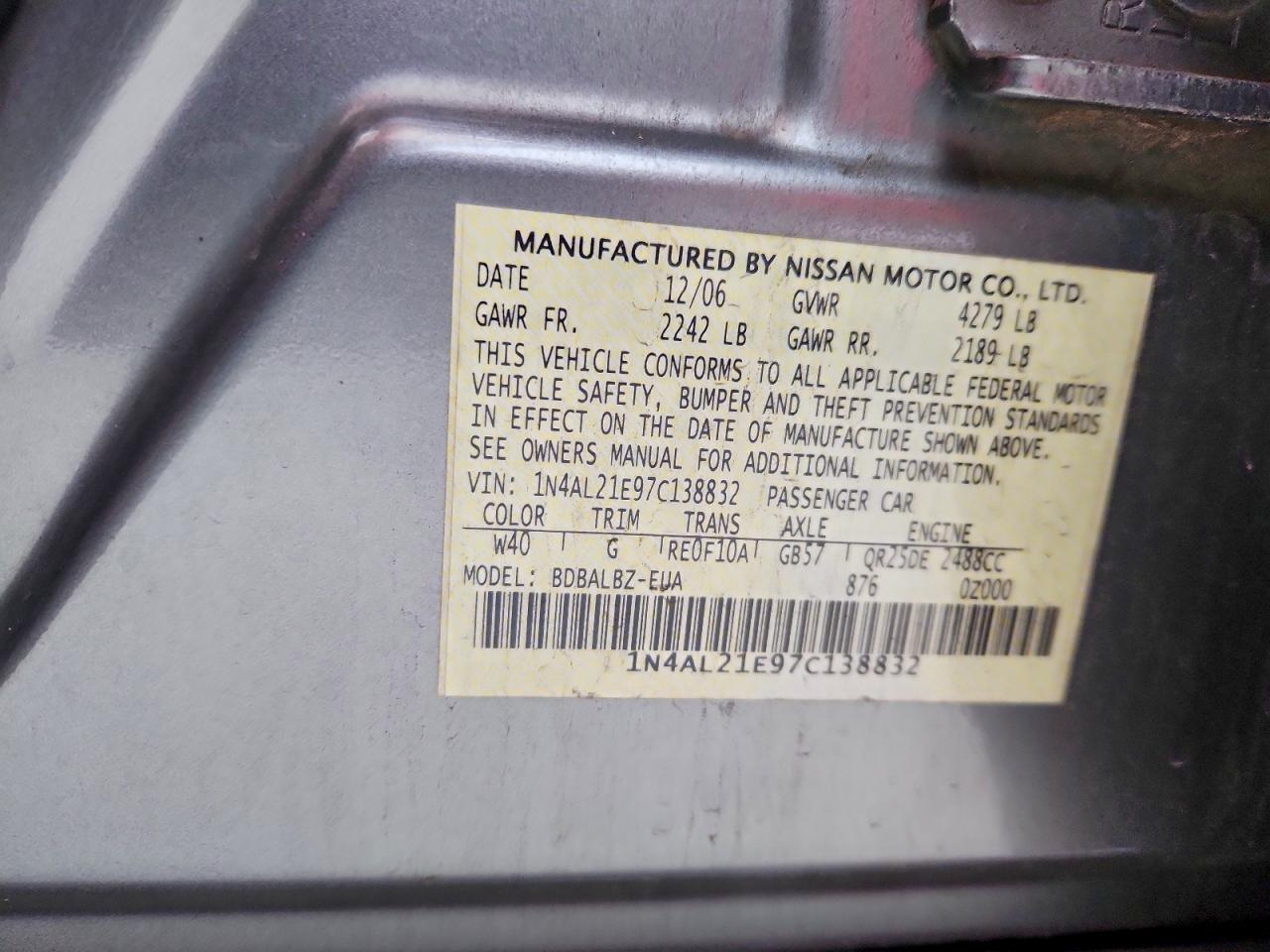 2007 NISSAN ALTIMA 2.5 photo 13
