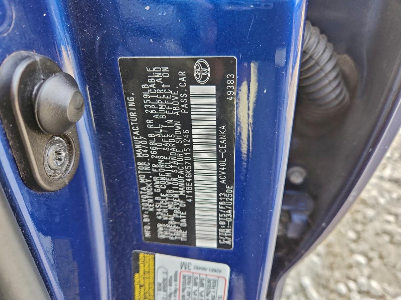 2007 TOYOTA CAMRY CE photo 12