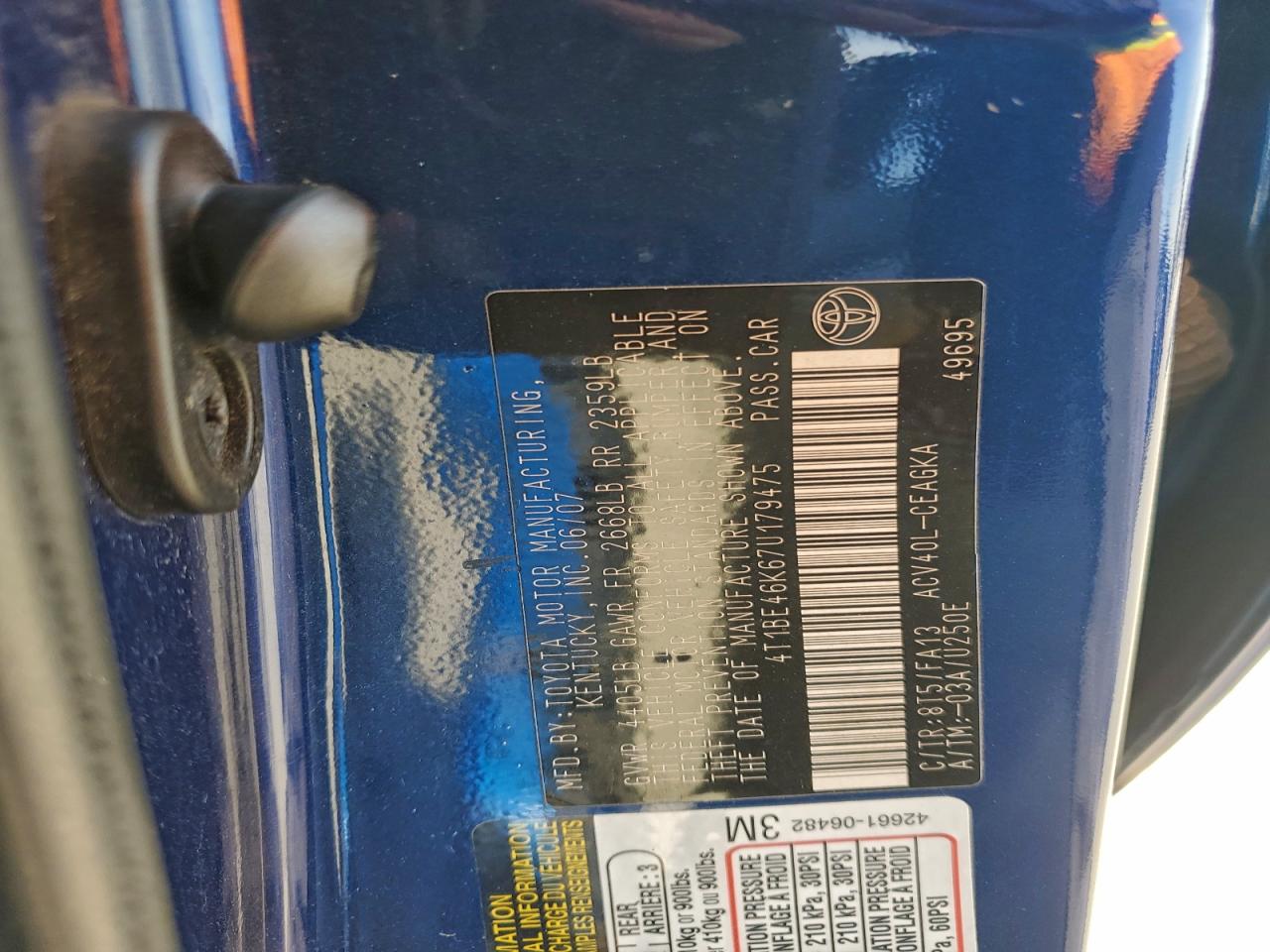 2007 TOYOTA CAMRY CE photo 12