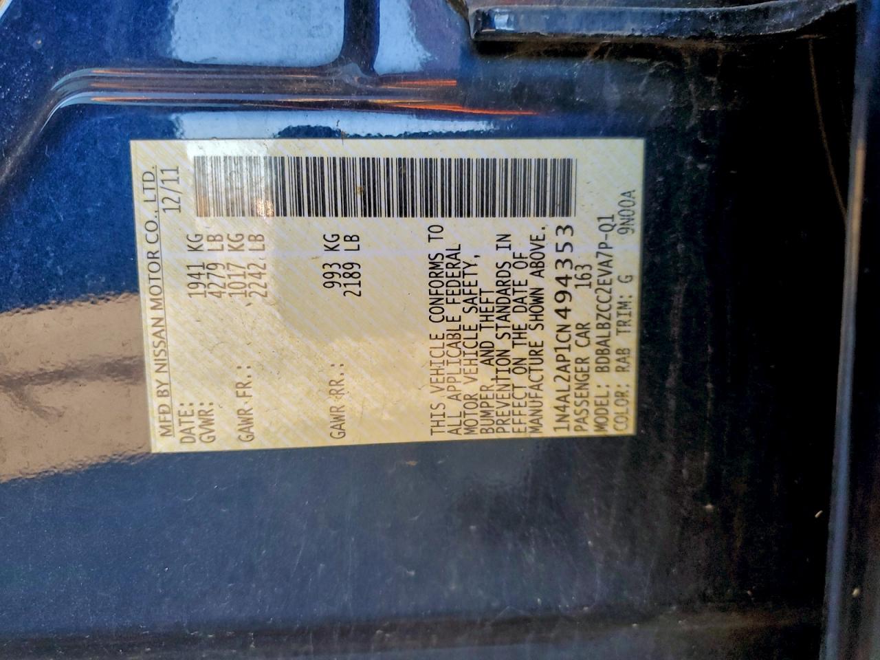 2012 NISSAN ALTIMA BASE photo 12