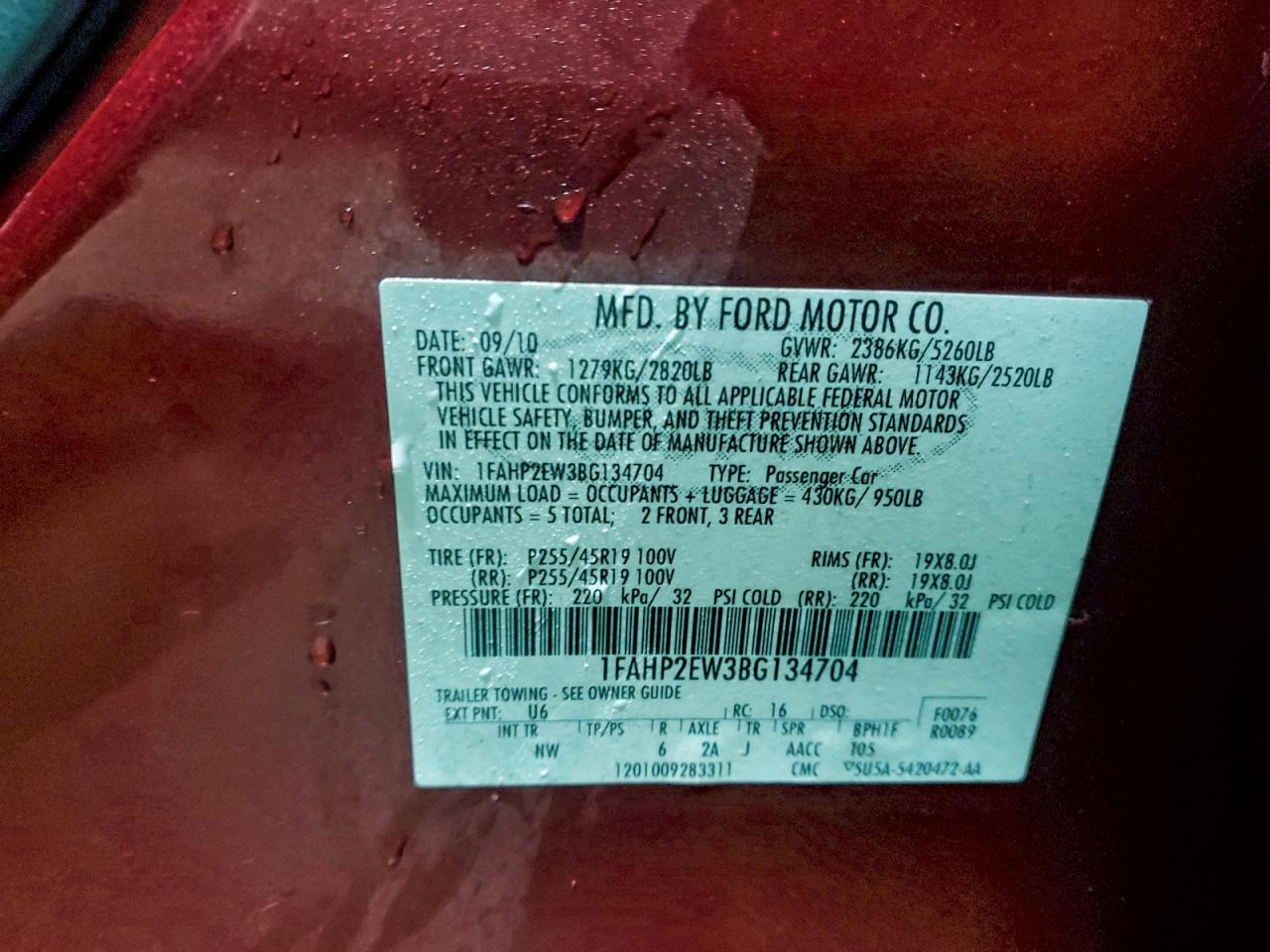2011 FORD TAURUS SEL photo 12
