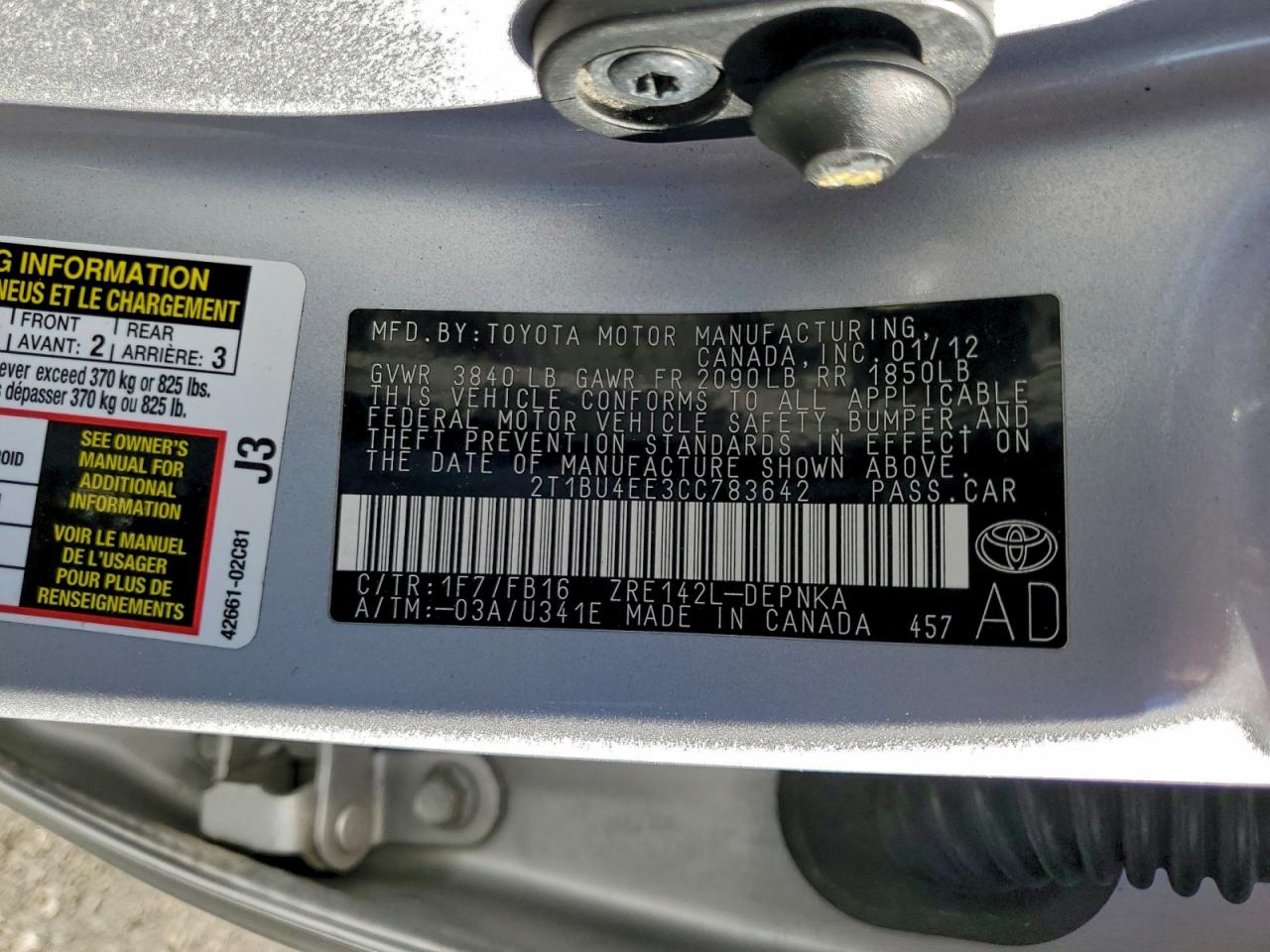 2012 TOYOTA COROLLA BASE photo 12