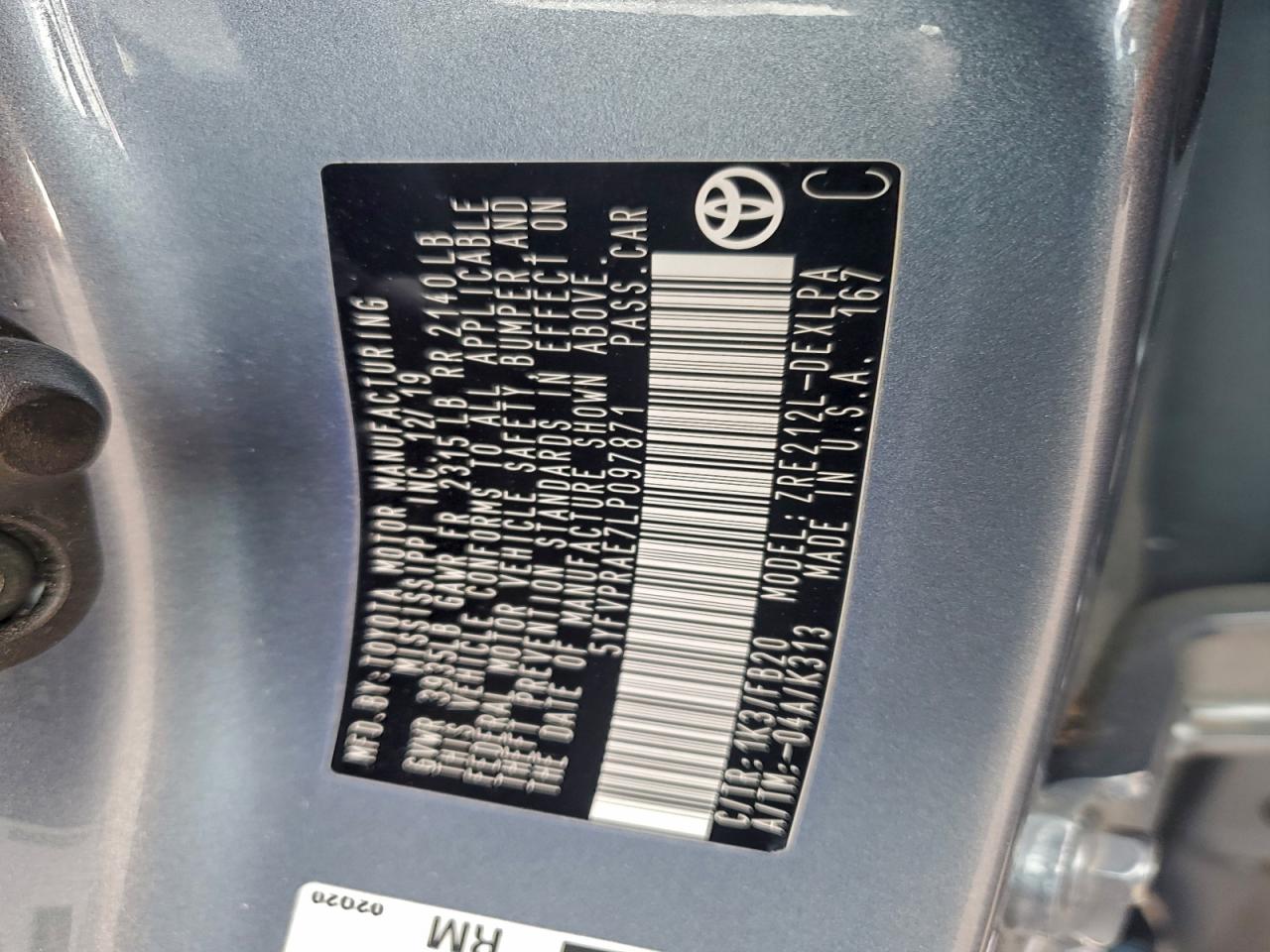 2020 TOYOTA COROLLA LE photo 12