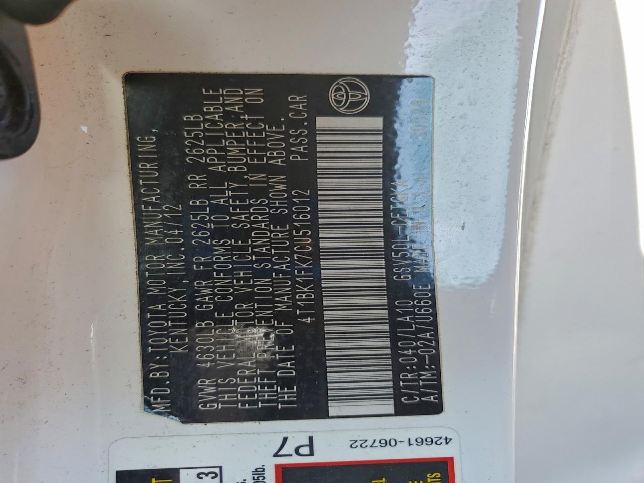 2012 TOYOTA CAMRY SE photo 12