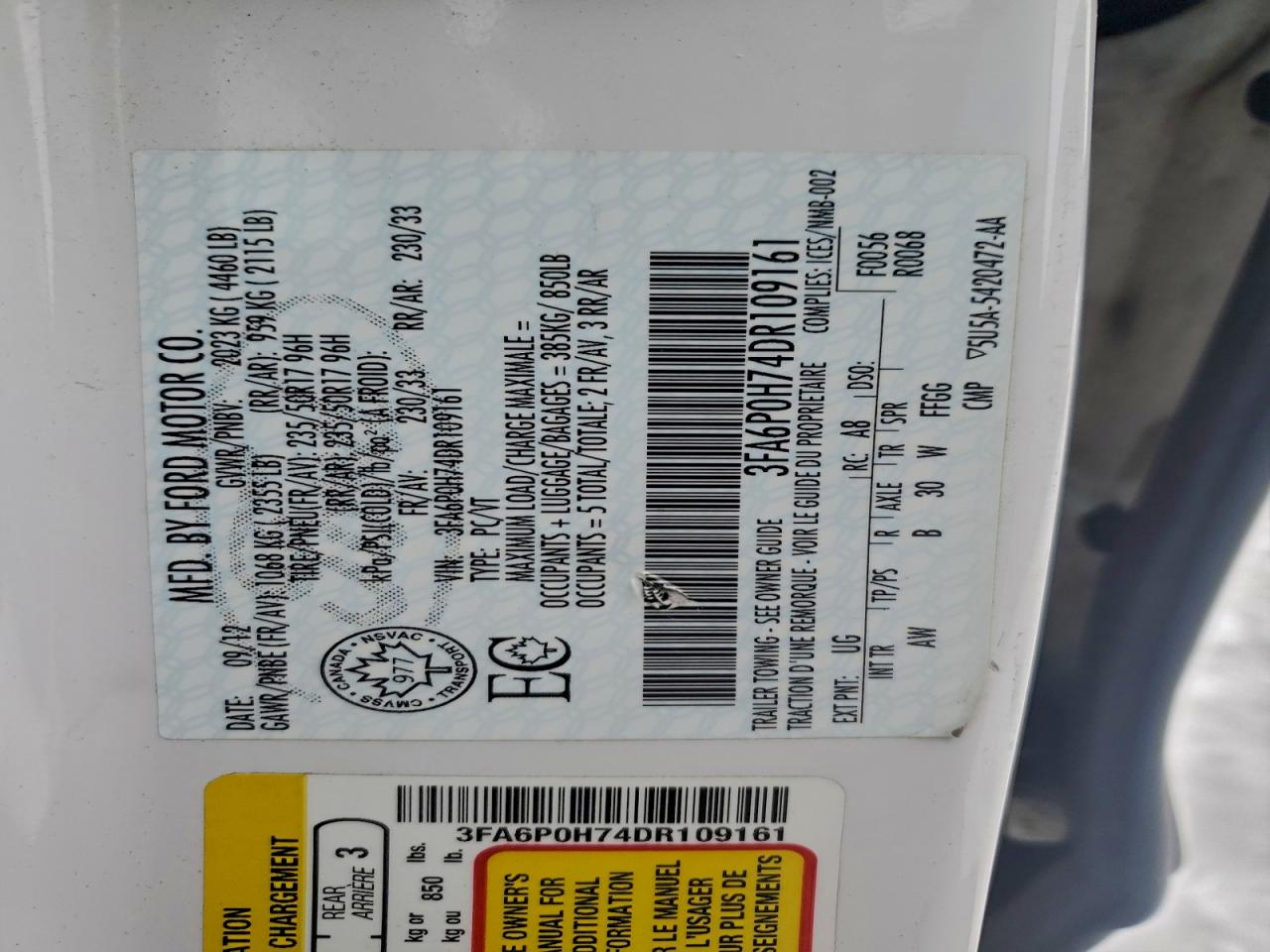 2013 FORD FUSION SE photo 12