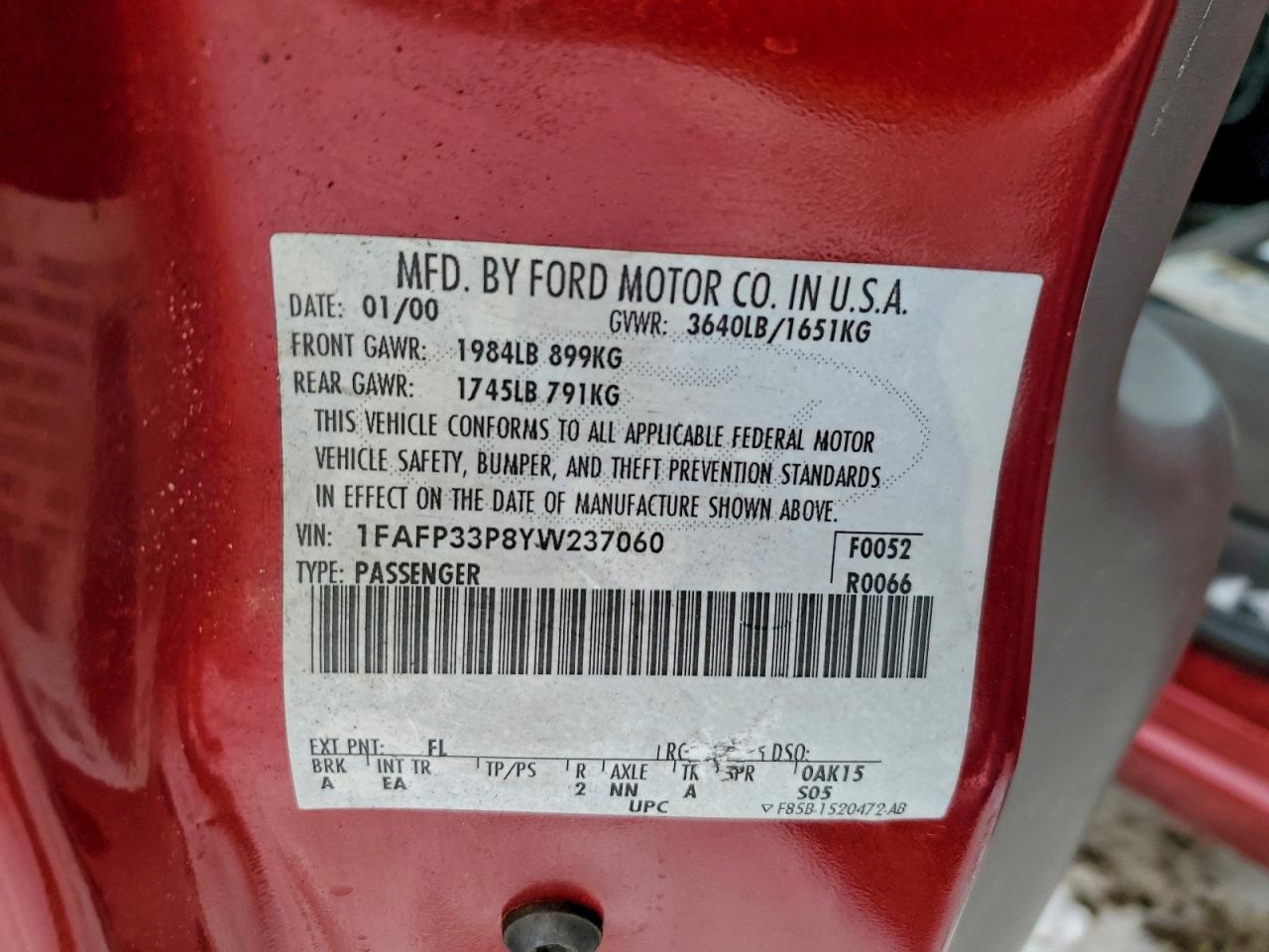 2000 FORD FOCUS LX photo 12
