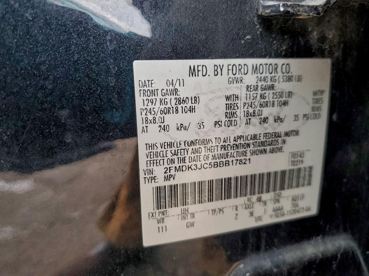 2011 FORD EDGE SEL photo 13