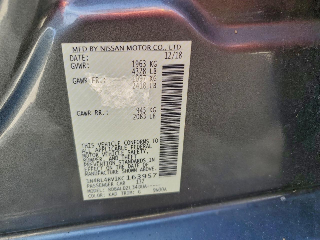 2019 NISSAN ALTIMA S photo 12