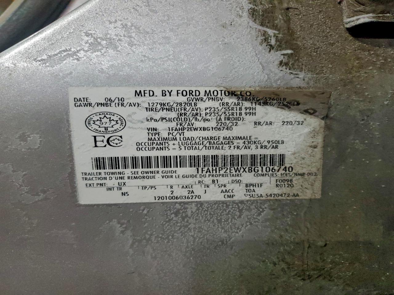 2011 FORD TAURUS SEL photo 13