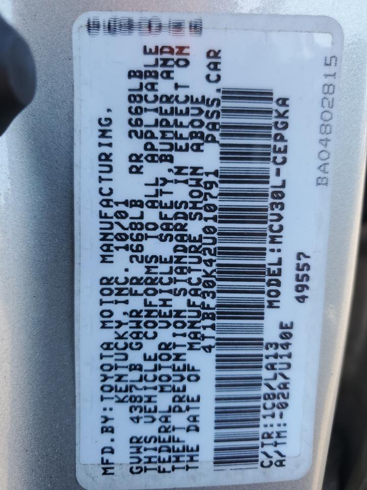 2002 TOYOTA CAMRY LE photo 12