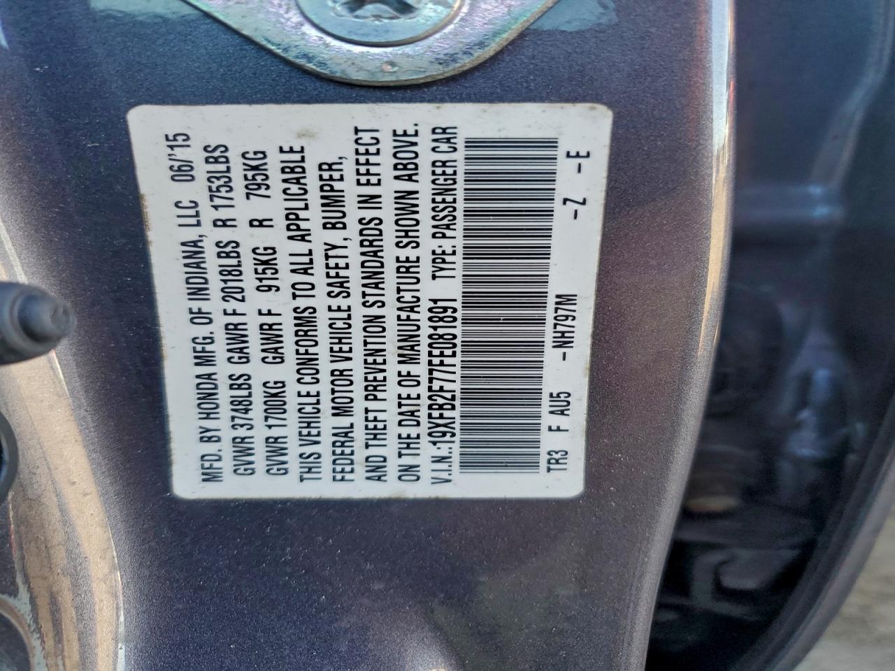 2015 HONDA CIVIC SE photo 12
