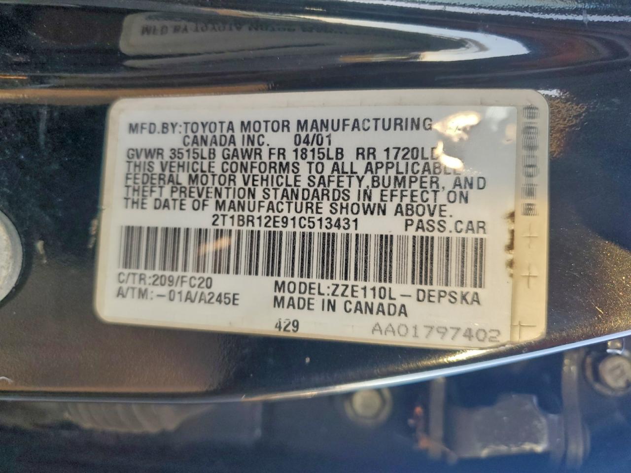 2001 TOYOTA COROLLA photo 12