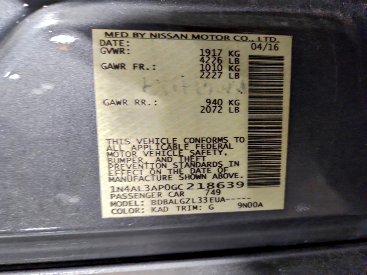 2016 NISSAN ALTIMA 2.5 photo 12