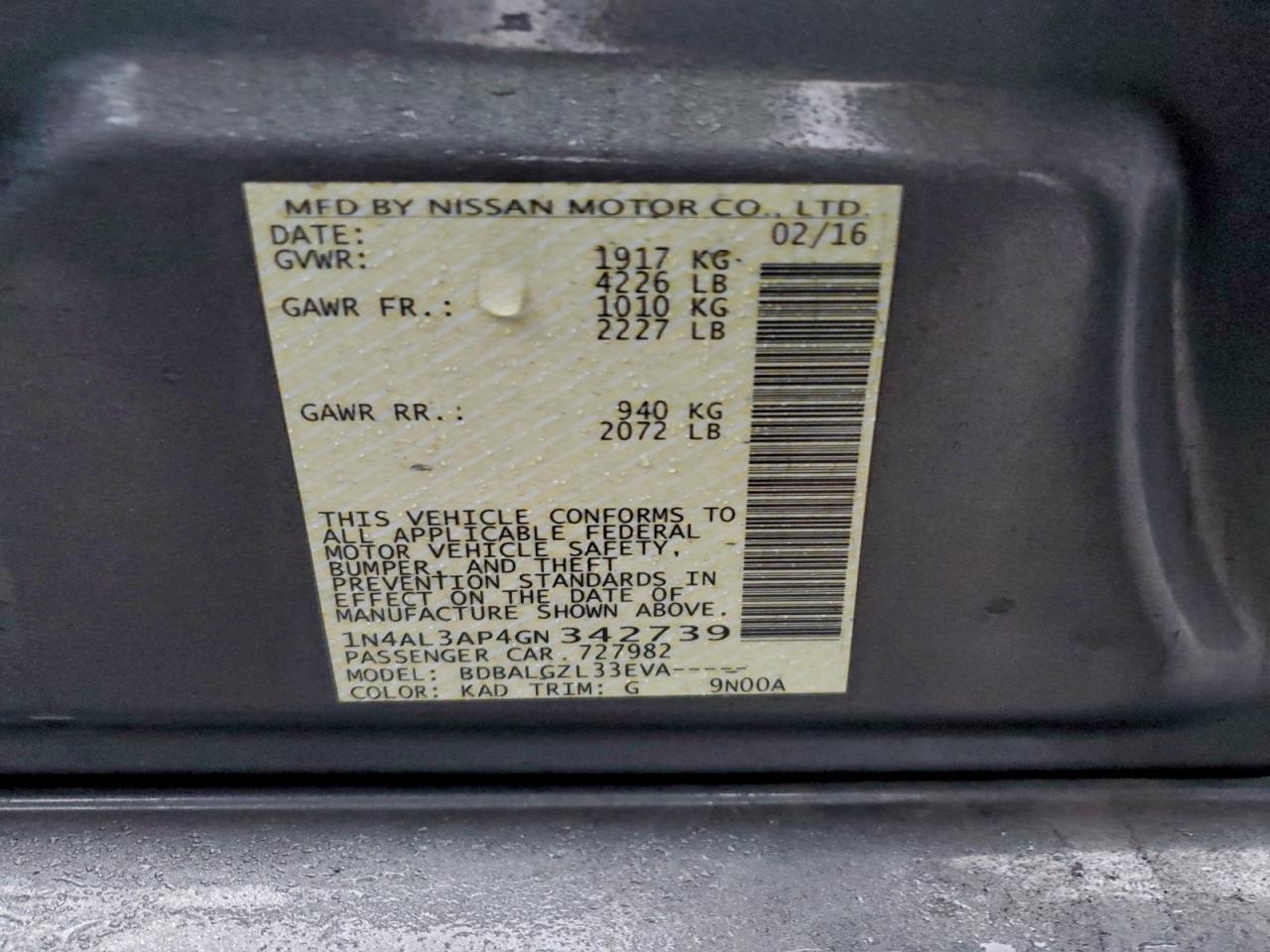 2016 NISSAN ALTIMA 2.5 photo 12