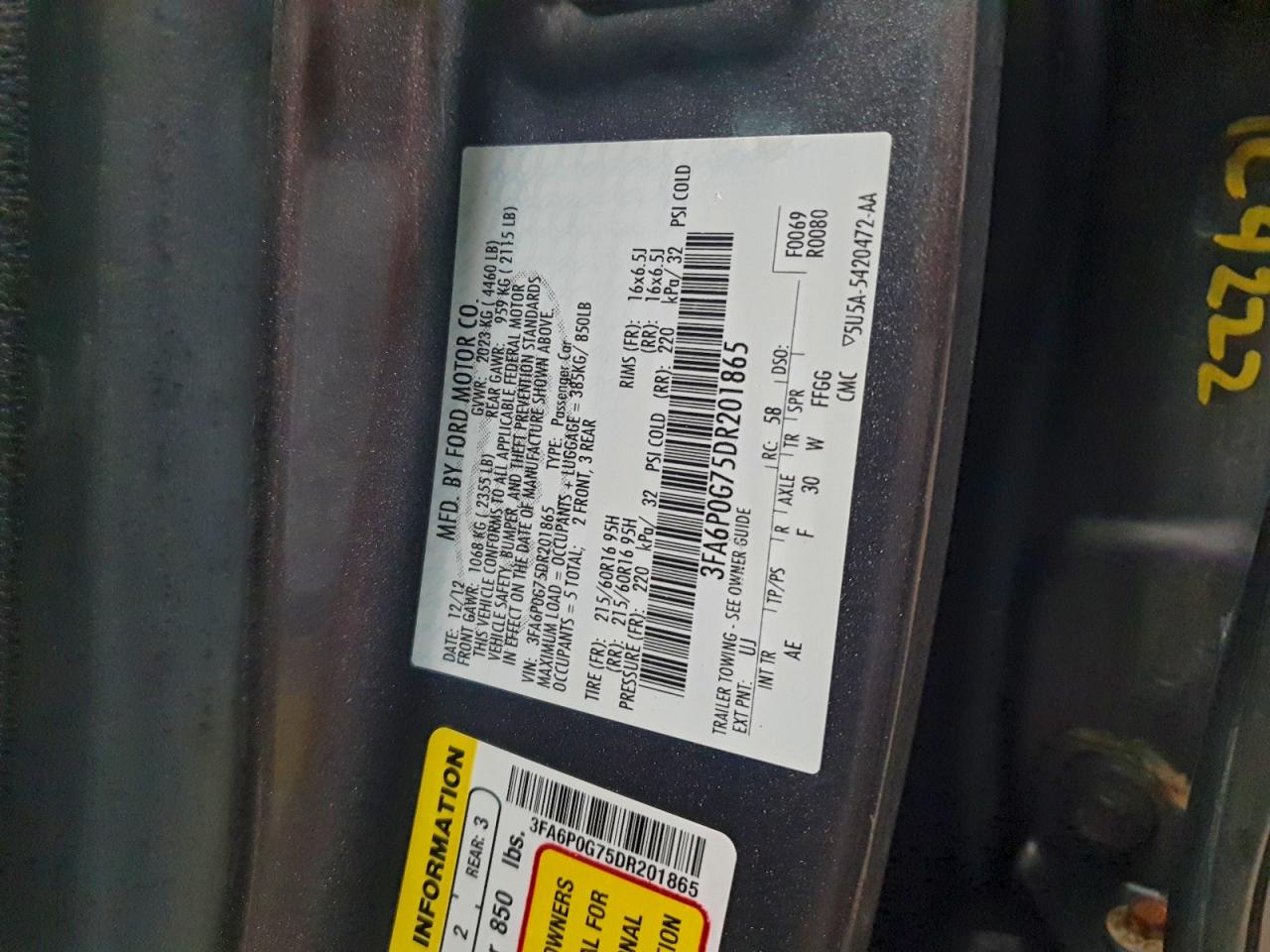 2013 FORD FUSION S photo 12