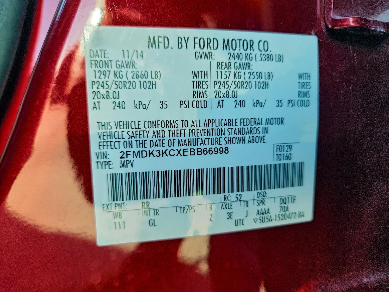2014 FORD EDGE LIMITED photo 12