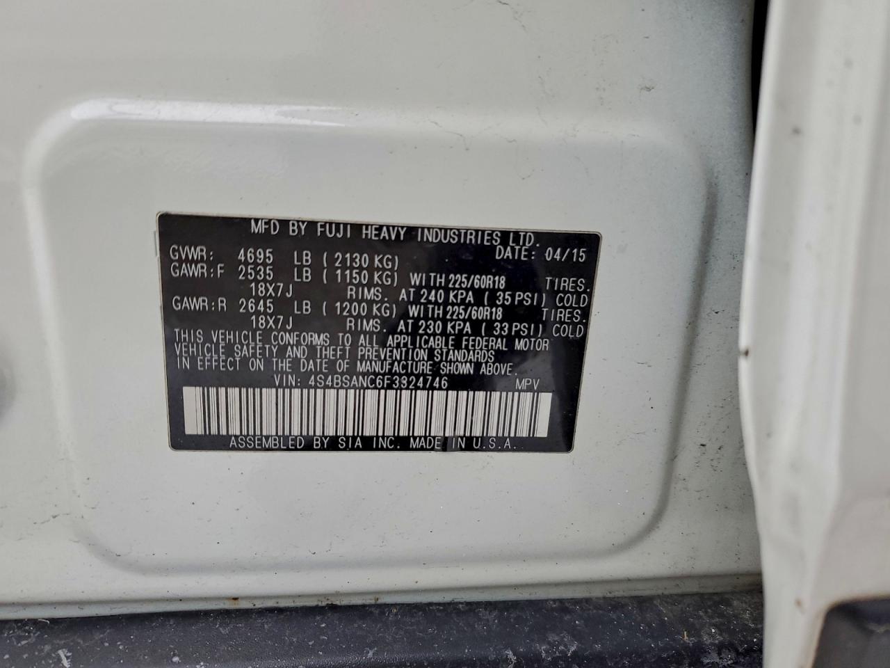 2015 SUBARU OUTBACK 2.5I LIMITED photo 13