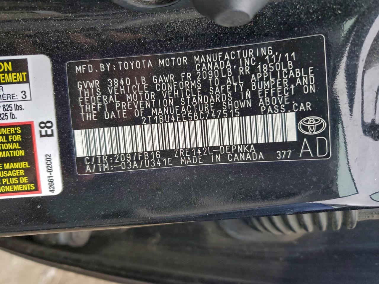2011 TOYOTA COROLLA BASE photo 12