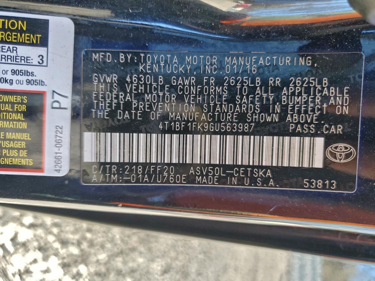 2016 TOYOTA CAMRY LE photo 13