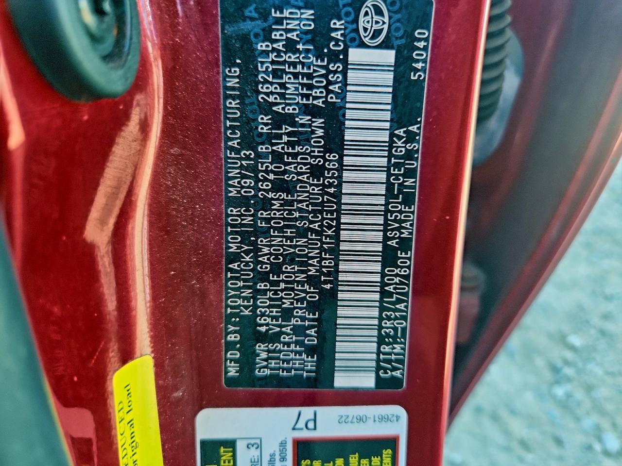 2014 TOYOTA CAMRY L photo 12