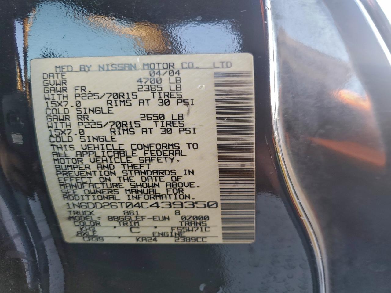 2004 NISSAN FRONTIER KING CAB XE photo 12